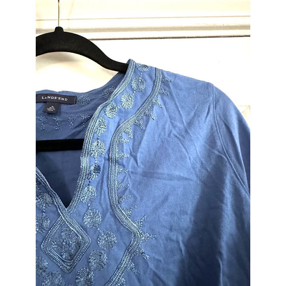 LANDS’ END Embroidered Blue Long Sleeve Baumwolle Tunic Top Shirt - Sz M - Picture 2 of 6